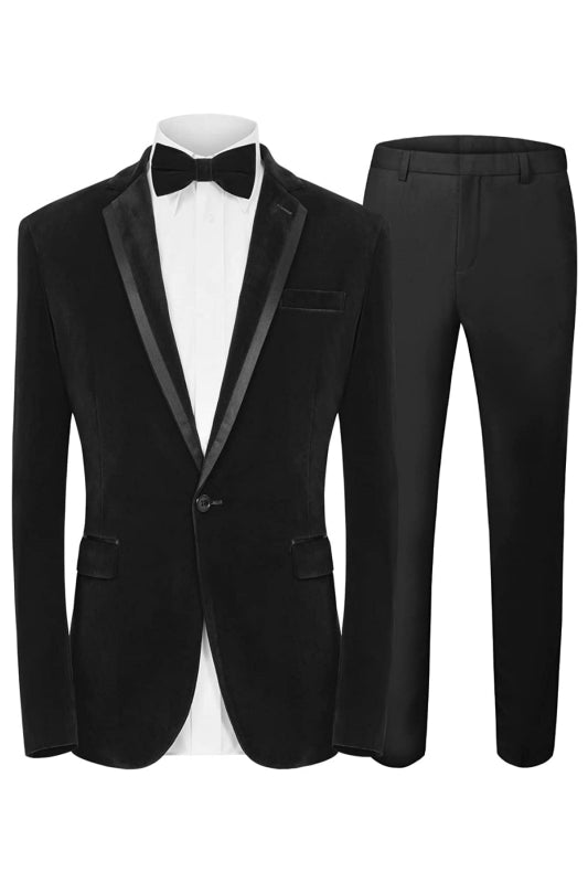 Bowen Fancy Black Notched Lapel 2-Piece Velvet Men's Prom Suit