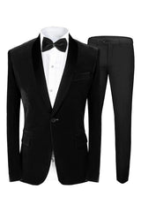 Channing Formal Black Shawl Lapel 2-Piece Velvet Wedding Suit for Men