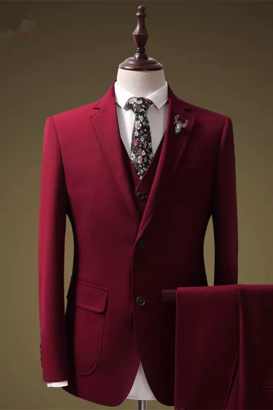 Cornelius Chic Red 3-Piece Notched Lapel Prom Suit for Men