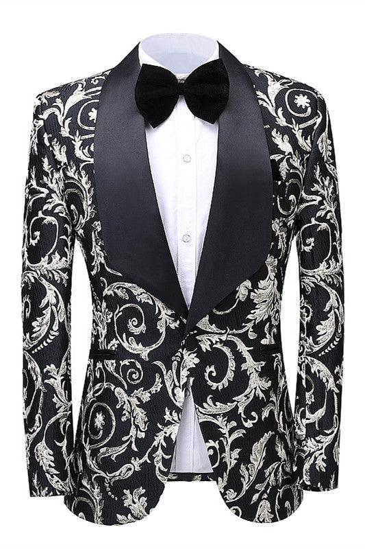 Dick Modern Black Shawl Lapel Jacquard Wedding Suit for Men