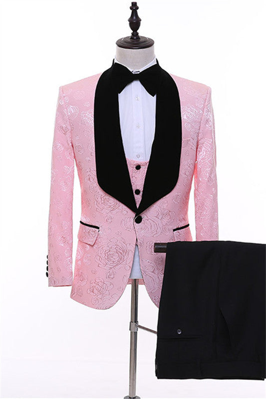 Duke Chic Pink 3-Piece Shawl Lapel Jacquard Men's Wedding Suit