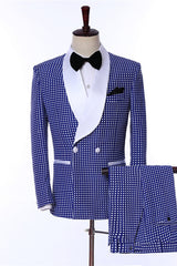 Darren Modern Blue Shawl Lapel 2-Piece Dot Wedding Suit