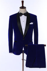 Devin Navy Blue Two-Piece Velvet Shawl Lapel Wedding Suit