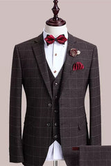 Donhue Formal Brown Plaid 3-Piece Men's Business Suit