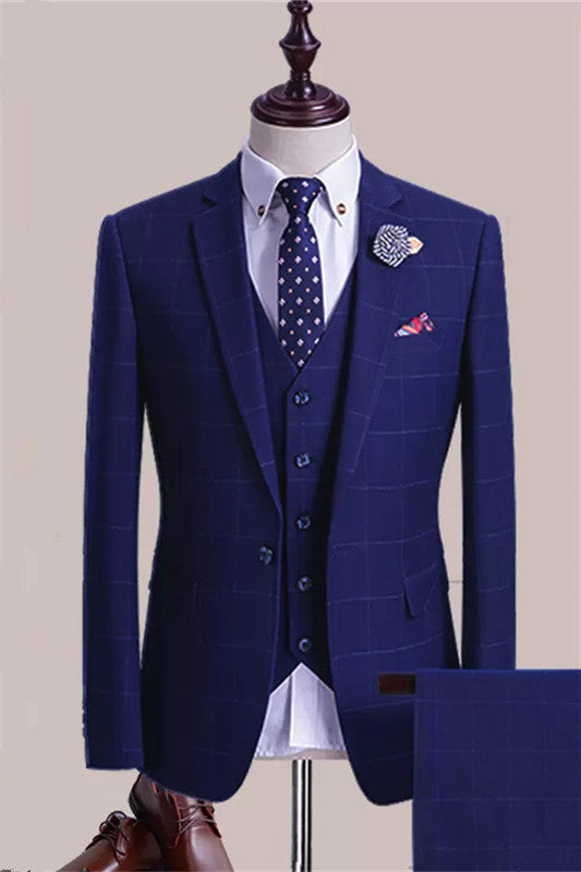 Donald Bespoke Blue Plaid 3-Piece Men's Business Suit