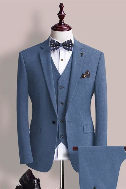 Dempsey Fancy Blue 3-Piece Notched Lapel Prom Suit for Men