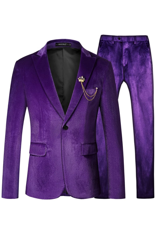 Edwin Chic Purple Peaked Lapel Velvet Men's Prom Suit