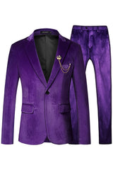 Edwin Chic Purple Peaked Lapel Velvet Men's Prom Suit