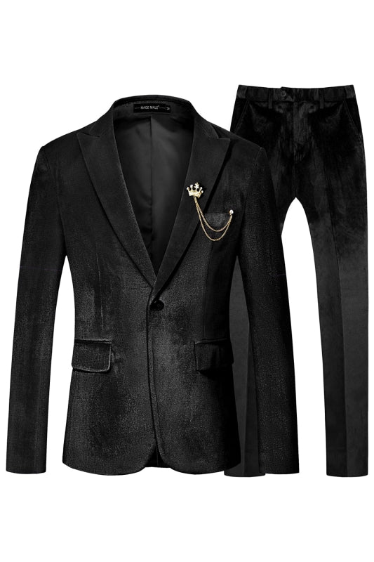 Ed Modern Black Peaked Lapel Velvet Prom Suit