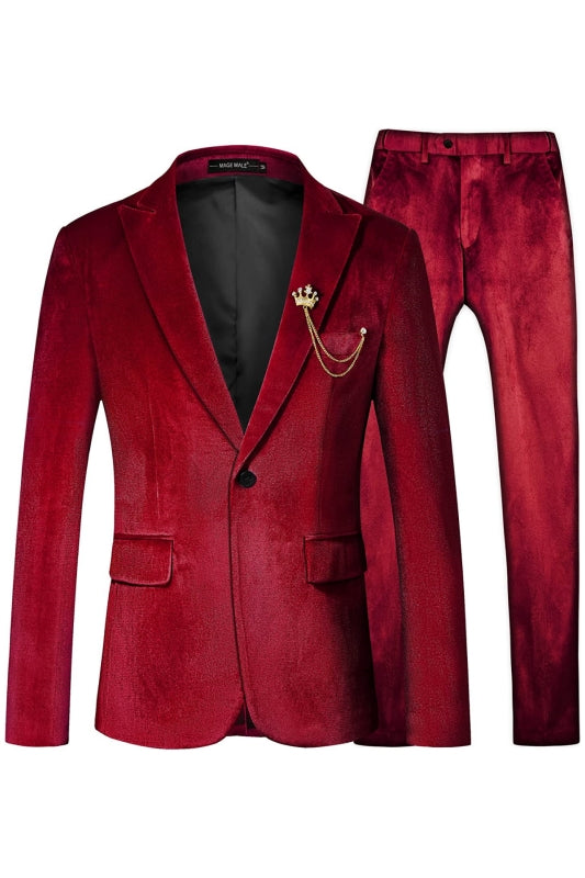 Ellis Fancy Red Velvet 2-Piece Peaked Lapel Men's Prom Suit