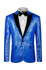 Edgar Chic Blue Sequins Peaked Lapel Men's Prom Suit