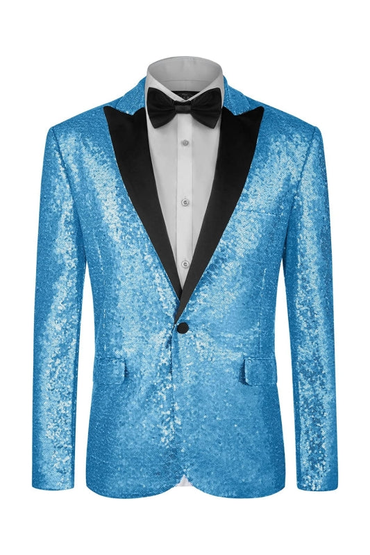 Eugene Light Blue Peaked Lapel Sequins Prom Suit