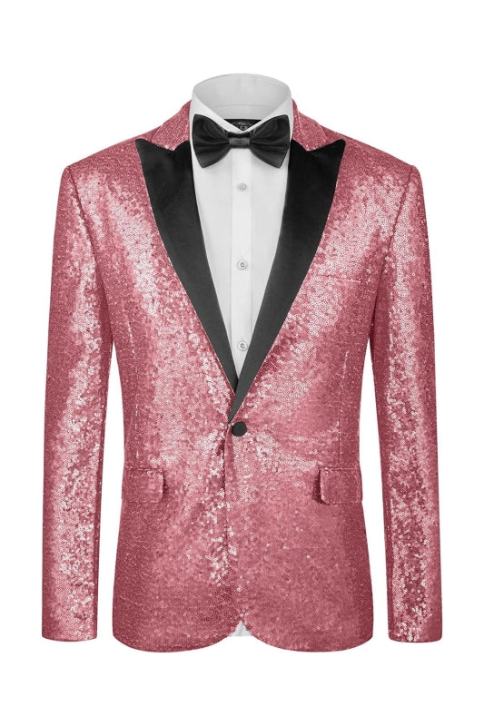 Elliot Fancy Pink Sequins Peaked Lapel Prom Suit for Men