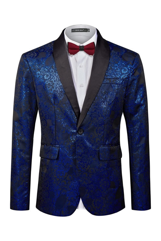 Ferdinand Bespoke Royal Blue Shawl Lapel Jacquard Wedding Suit for Men