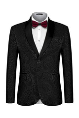 Fitzgerald Formal Black Shawl Lapel Jacquard Wedding Suit for Men