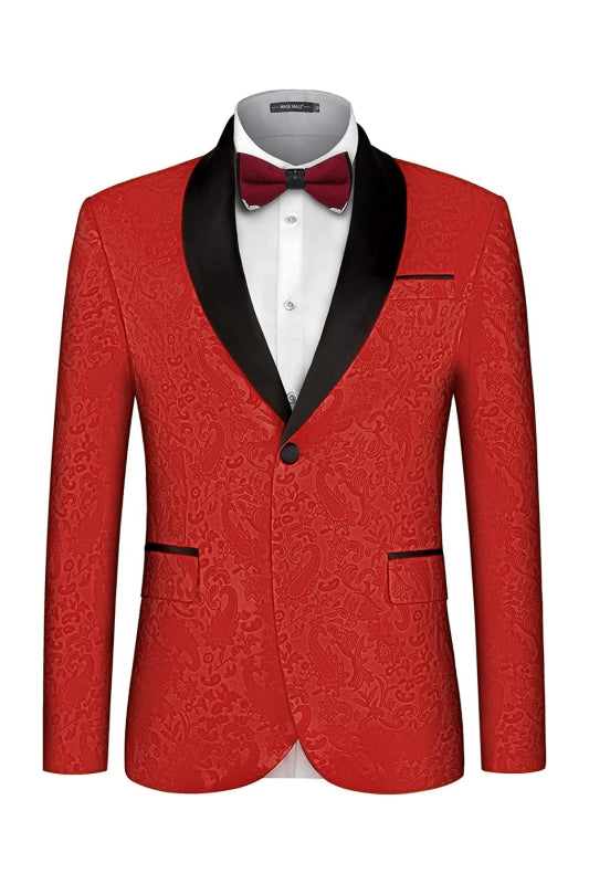 Frederic Red Two-Piece Jacquard Shawl Lapel Wedding Suit