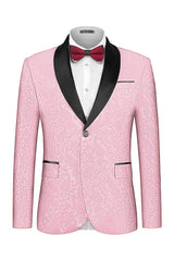 Pink Two-Piece Jacquard Shawl Lapel Wedding Suit