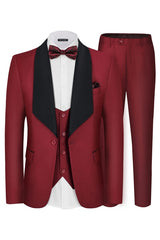 George Burgundy Three-Piece Shawl Lapel Wedding Suit