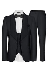 Gienn Black Three-Piece Shawl Lapel Wedding Suit