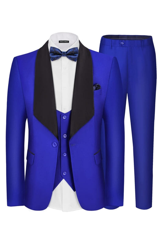 Greg Modern Royal Blue Shawl Lapel 3-Piece Wedding Suit