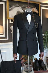 Colin Fancy Black Double Breasted Shawl Lapel Wedding Men's Suit