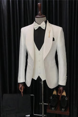 Cryil Bespoke White 3-Piece Shawl Lapel Jacquard Wedding Suit for Men