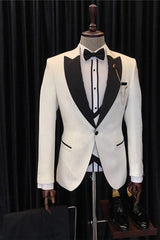 Cedric Chic White 3-Piece Jacquard Wedding Suit for Men