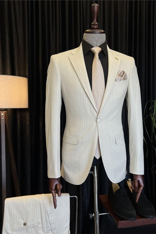 Corey White Striped Notched Lapel Business Suit