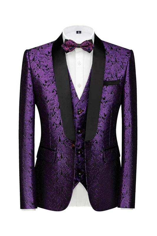 Guy Modern Purple 3-Piece Jacquard Suit for Wedding