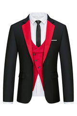 Grover Black and Red Notched Lapel Prom Suit for Men