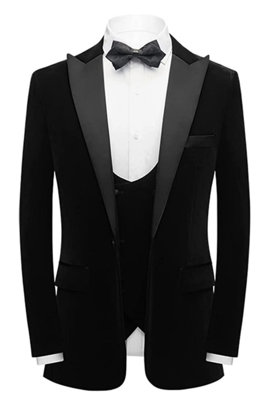 Heather Black Velvet Three-Piece Prom Suit for Men