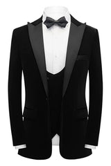 Heather Black Velvet Three-Piece Prom Suit for Men