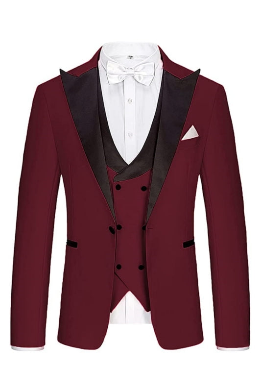 Hunter Burgundy Three-Piece Peaked Lapel Prom Suit for Men