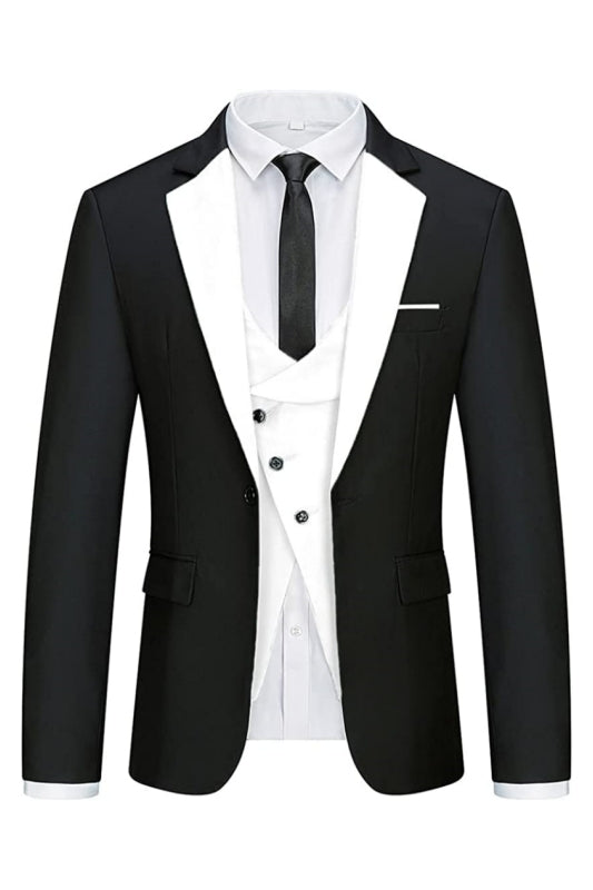 Geoffrey Fancy Black and White 3-Piece Men's Prom Suit