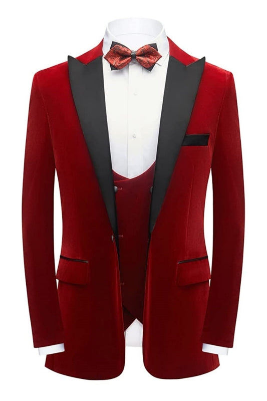 Horace Modern Red 3-Piece Velvet Men's Prom Suit