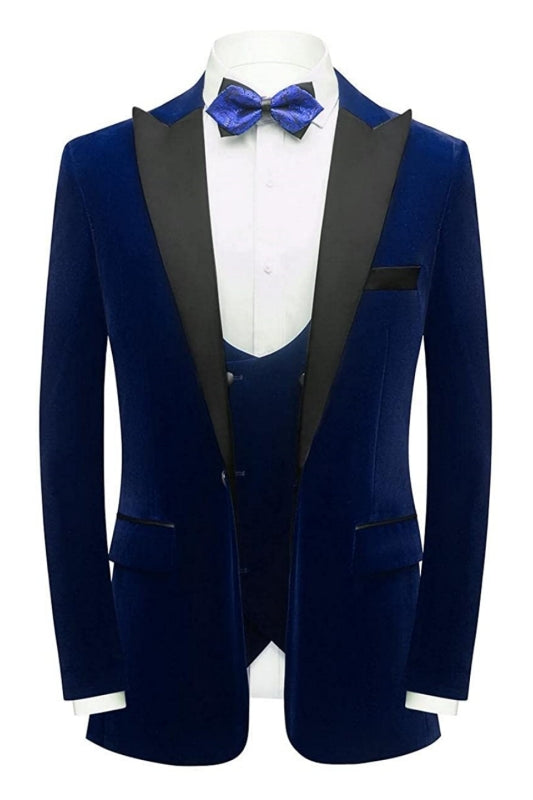 Harry Fancy Navy Blue 3-Piece Velvet Men's Prom Suit