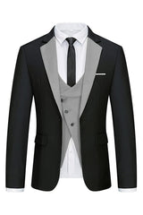 Gerald Modern Black and Gray 3-Piece Notched Lapel Men's Business Suit