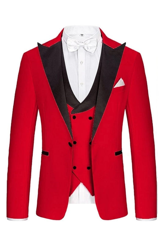 Hubery Modern Red Peaked Lapel 3-Piece Men's Prom Suit