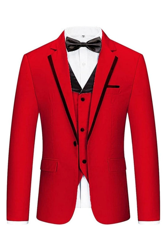 Gaie Chic Red Notched Lapel 3-Piece Men's Prom Suit