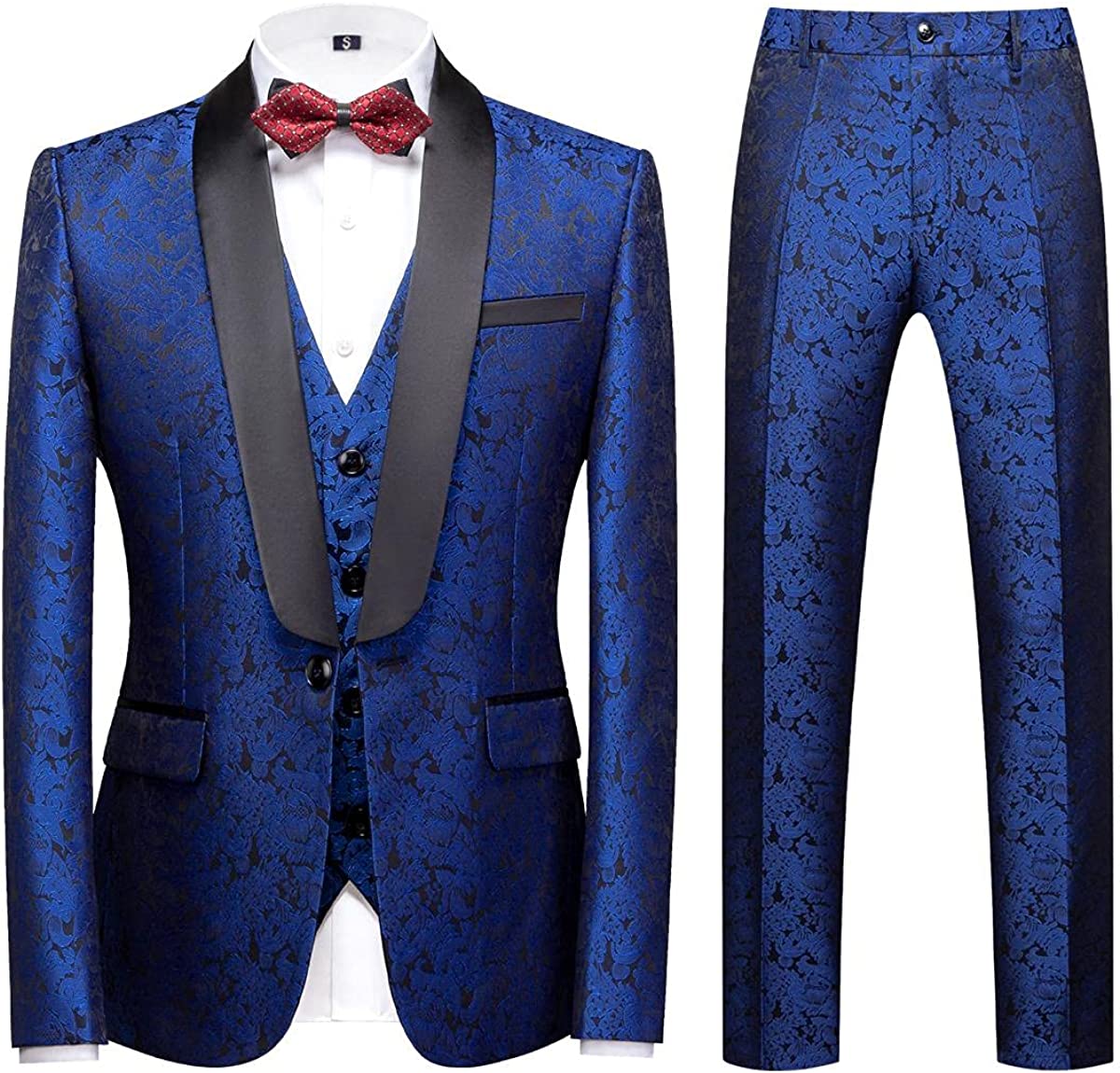 Gary Royal Blue Three-Piece Jacquard Wedding Suit for Men