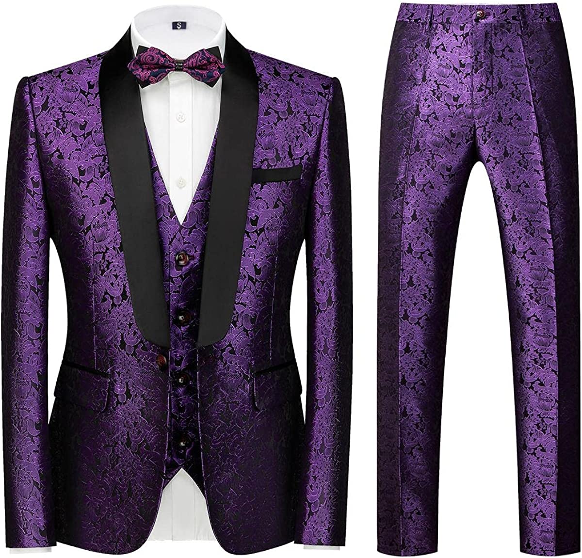 Guy Modern Purple 3-Piece Jacquard Suit for Wedding