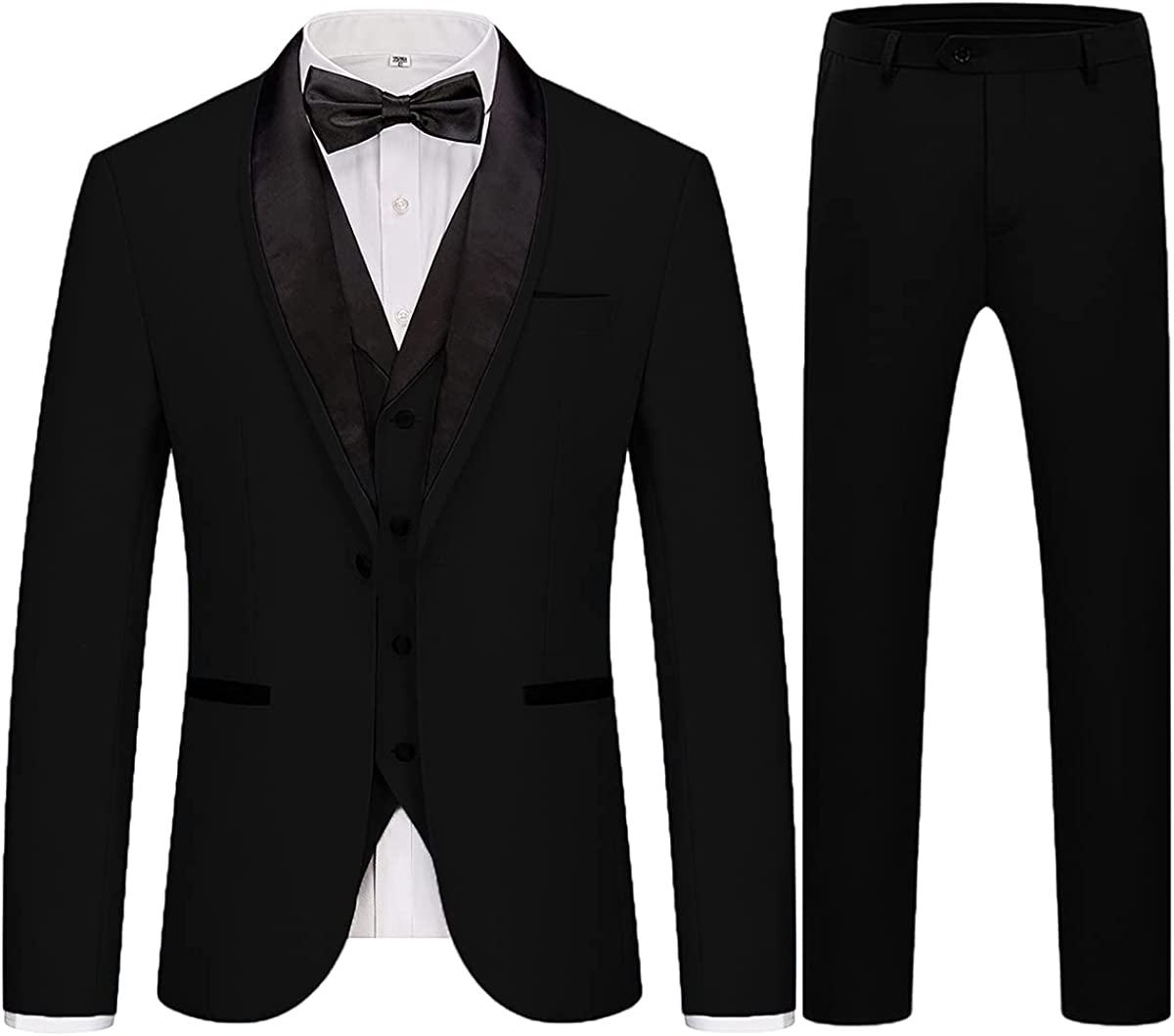 Gustave Formal Black 3-Piece Shawl Lapel Men's Wedding Suit