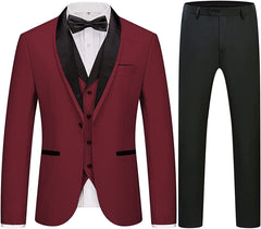 Giies Burgundy Shawl Lapel Three-Piece Wedding Suit