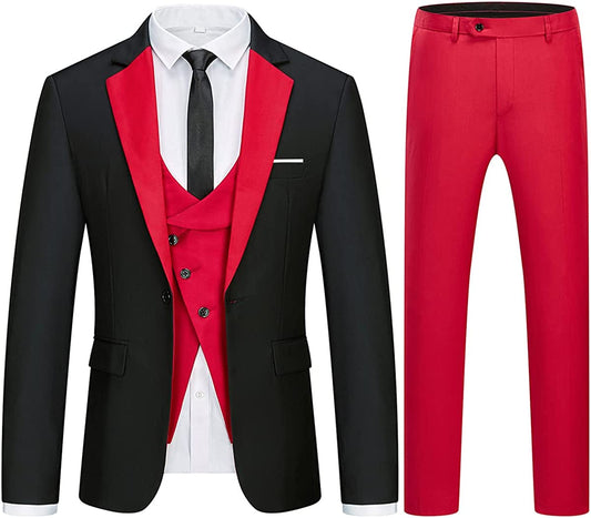 Grover Black and Red Notched Lapel Prom Suit for Men