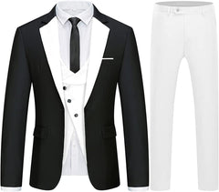 Geoffrey Fancy Black and White 3-Piece Men's Prom Suit