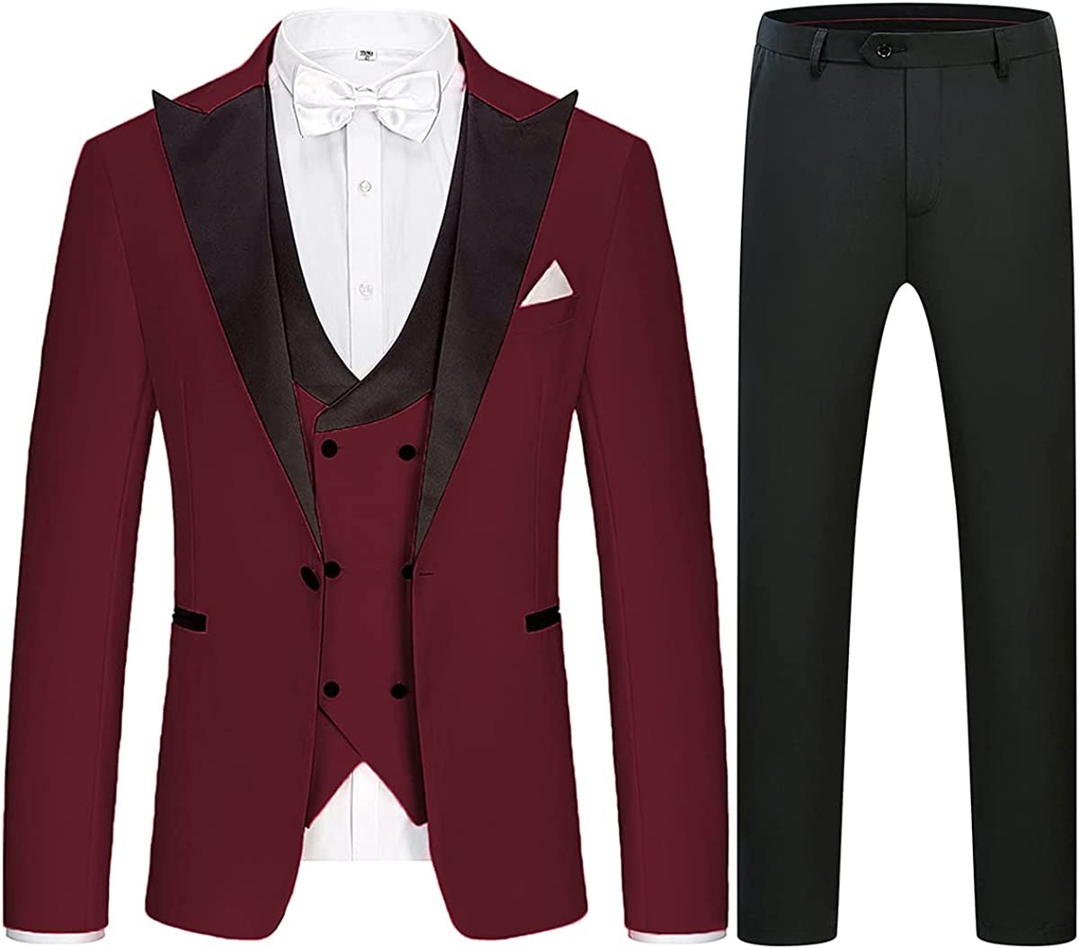 Hunter Burgundy Three-Piece Peaked Lapel Prom Suit for Men