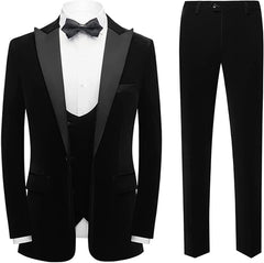 Heather Black Velvet Three-Piece Prom Suit for Men