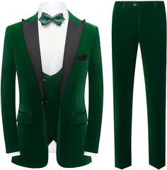 Herman Chic Deep Green 3-Piece Velvet Men's Prom Suit