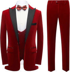 Horace Modern Red 3-Piece Velvet Men's Prom Suit