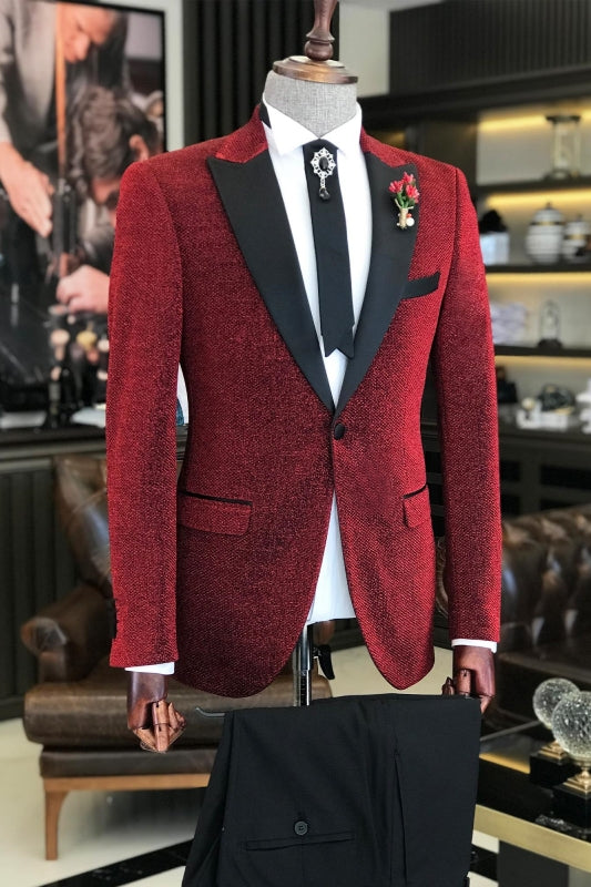 Red Two-Piece Peaked Lapel Prom Suit